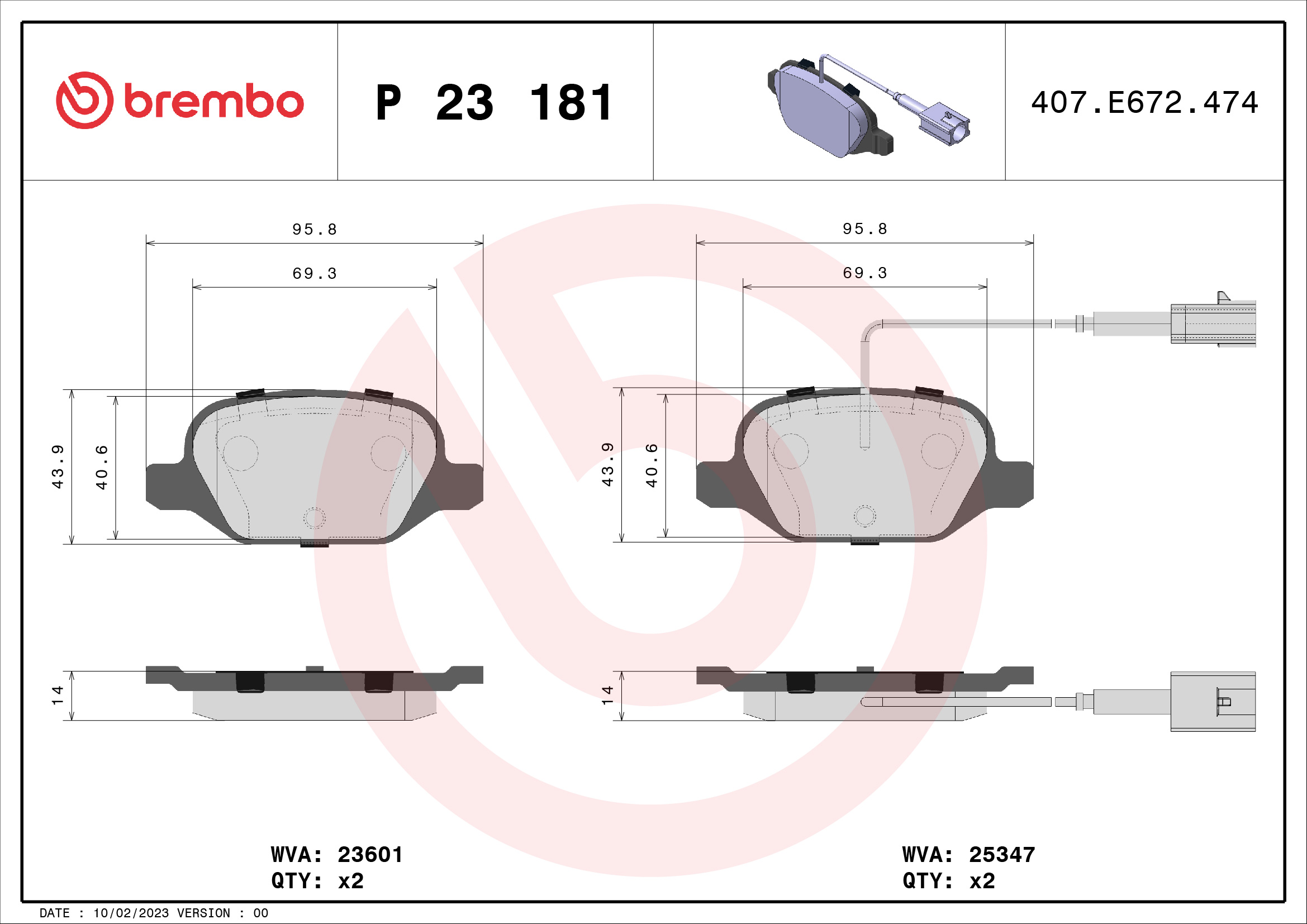 A.B.S. P 23 181 BREMBO Bremsbelagsatz, Scheibenbremse